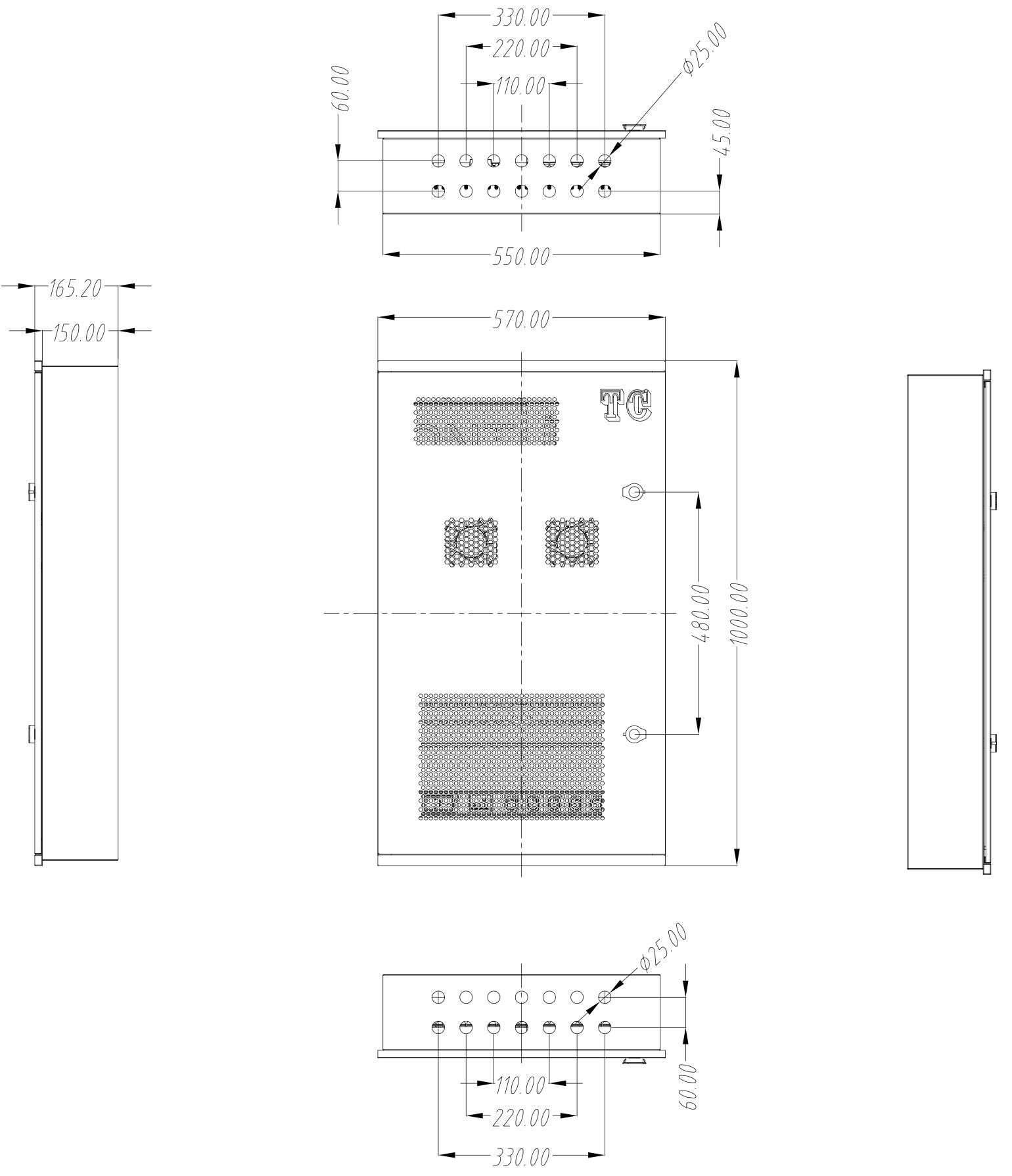 42u Server Rack Drawing 42U Server Rack Cabinet with Ventilated Panels and Integrated Cable ...